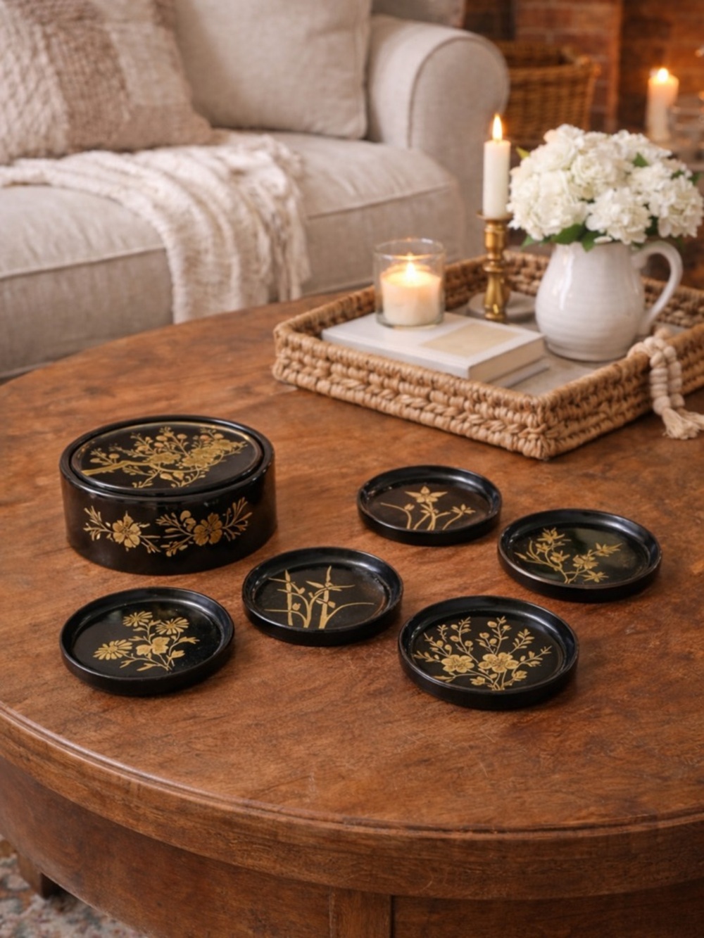 Vintage Otagiri Floral Coaster Set
